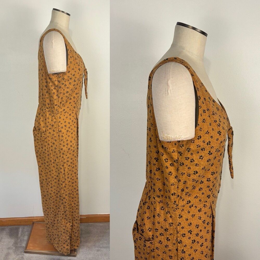 Toad & Co Taj Sleeveless Tie Front Hemp Cropped Wide Leg Jumpsuit Mustard Size M - Picture 5 of 10
